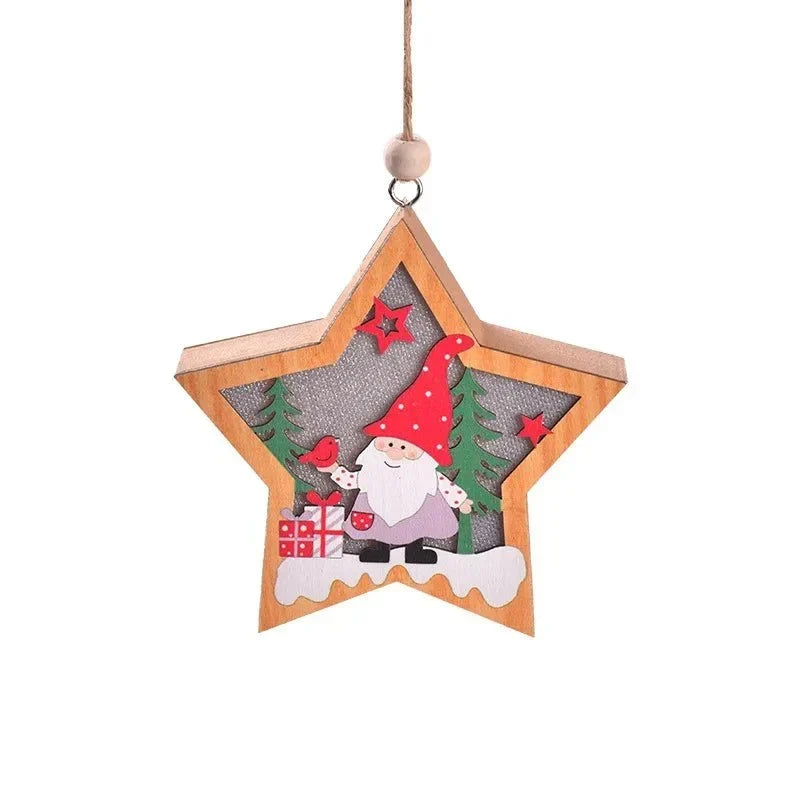 Adorno navideño LED con diseño cálido de madera y cuerda para colgar para decoración festiva