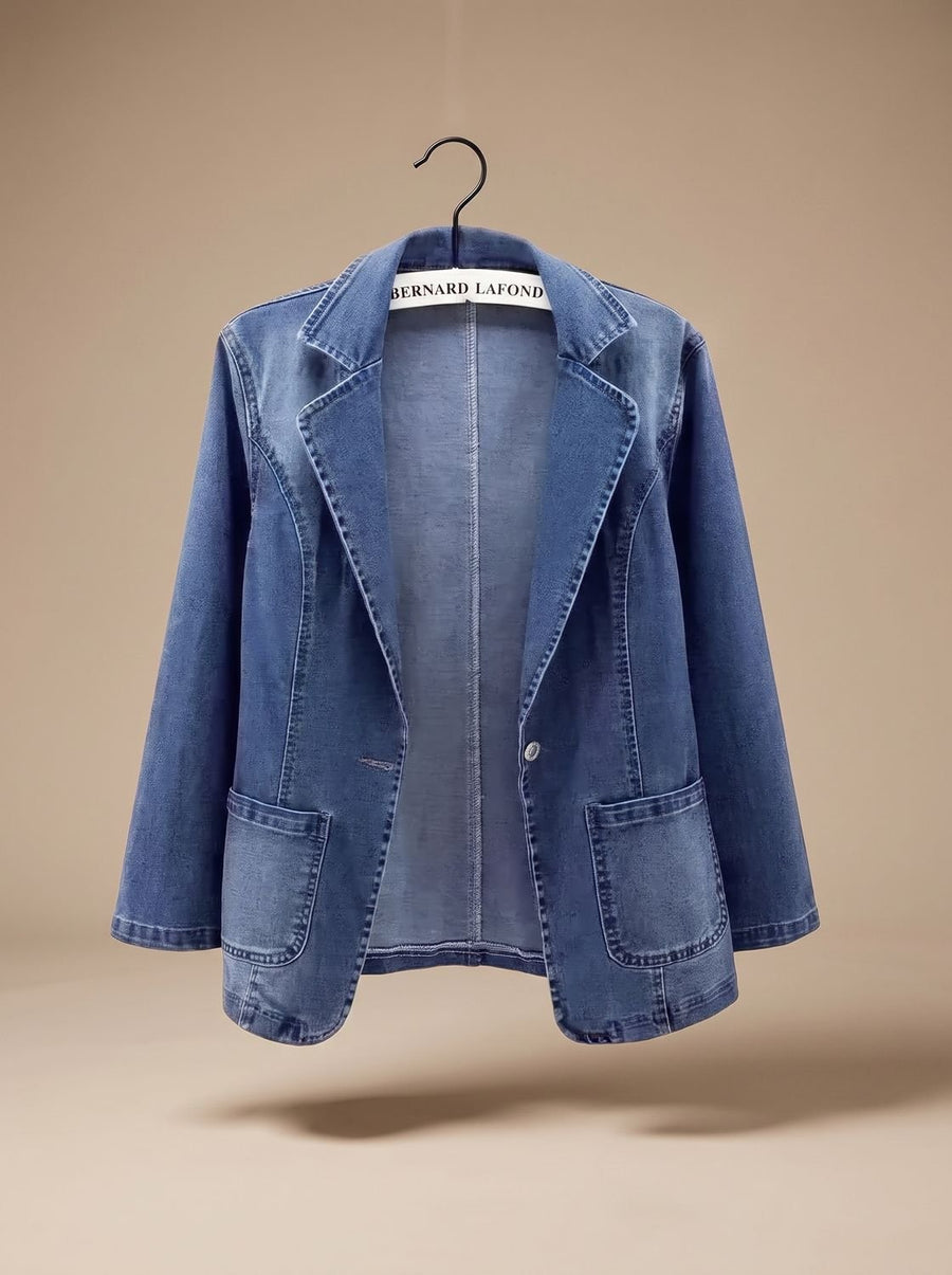 Americana vaquera elegante para mujer con un botón y solapas de muesca