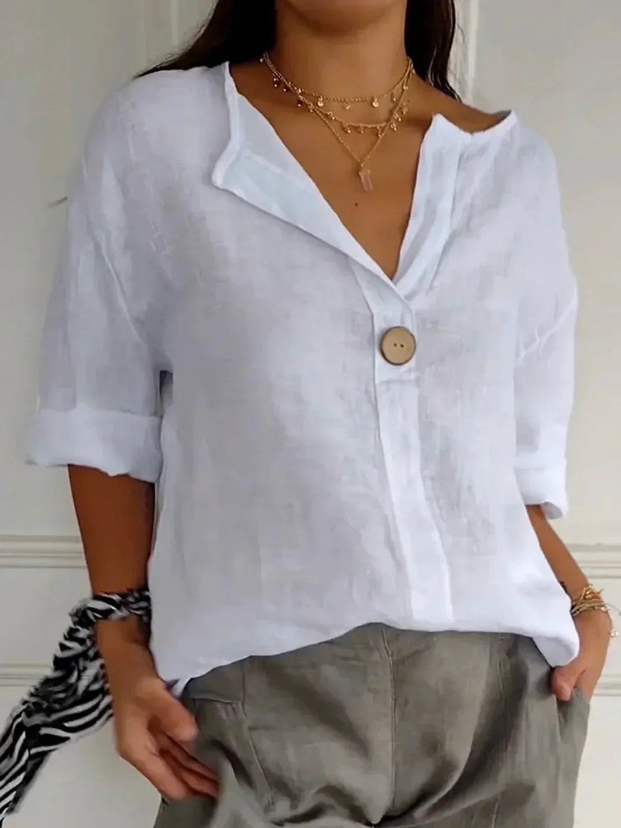 Blusa casual para mujer con cuello en V y manga 3/4