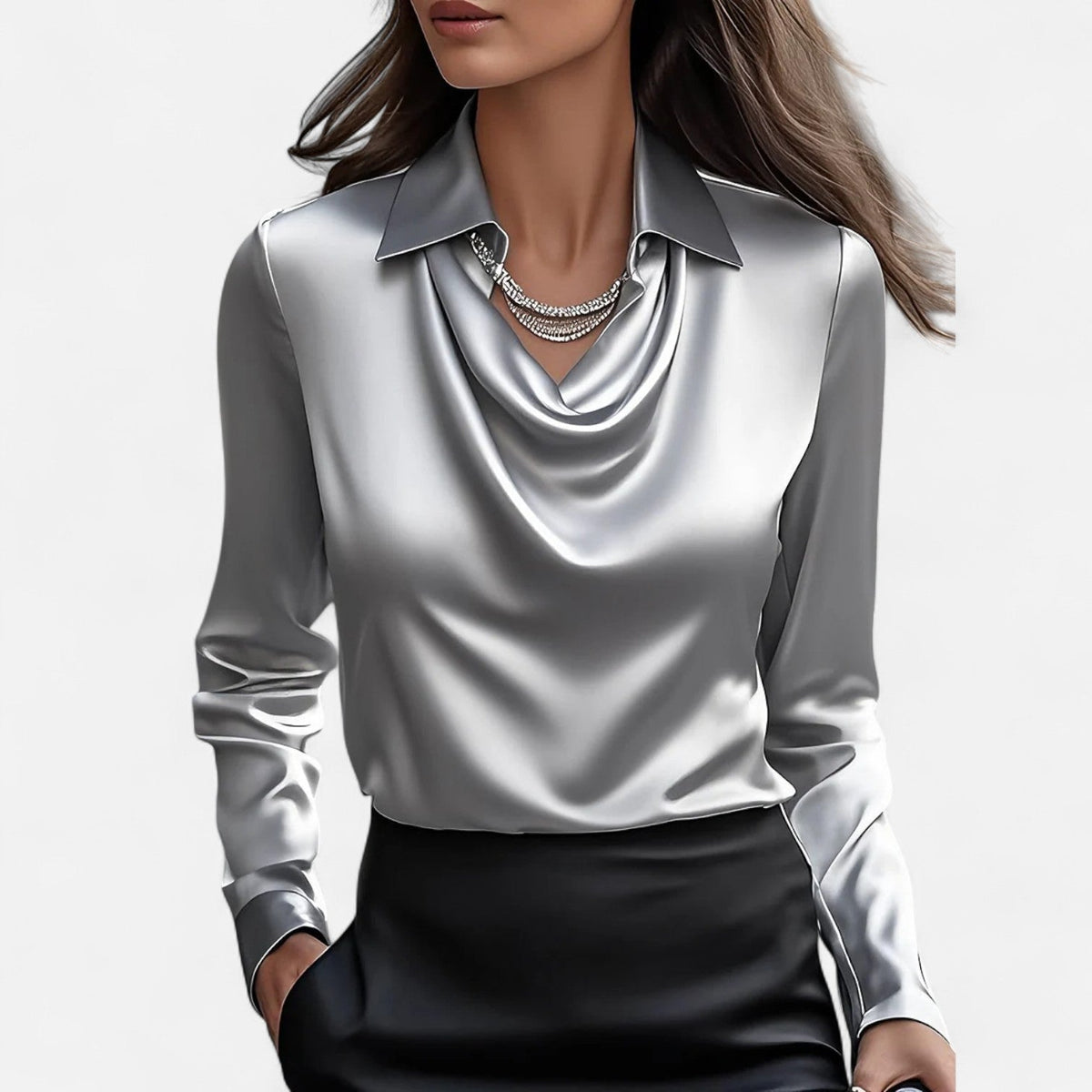 Blusa de Satén para Mujer con Escote Drapeado – Elegancia Refinada, Estilo Atemporal