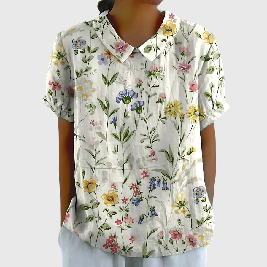 Blusa holgada de manga corta con estampado floral para mujer