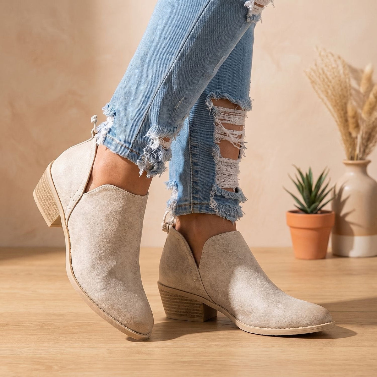 Botines retro de mujer sin cordones con tacón ancho