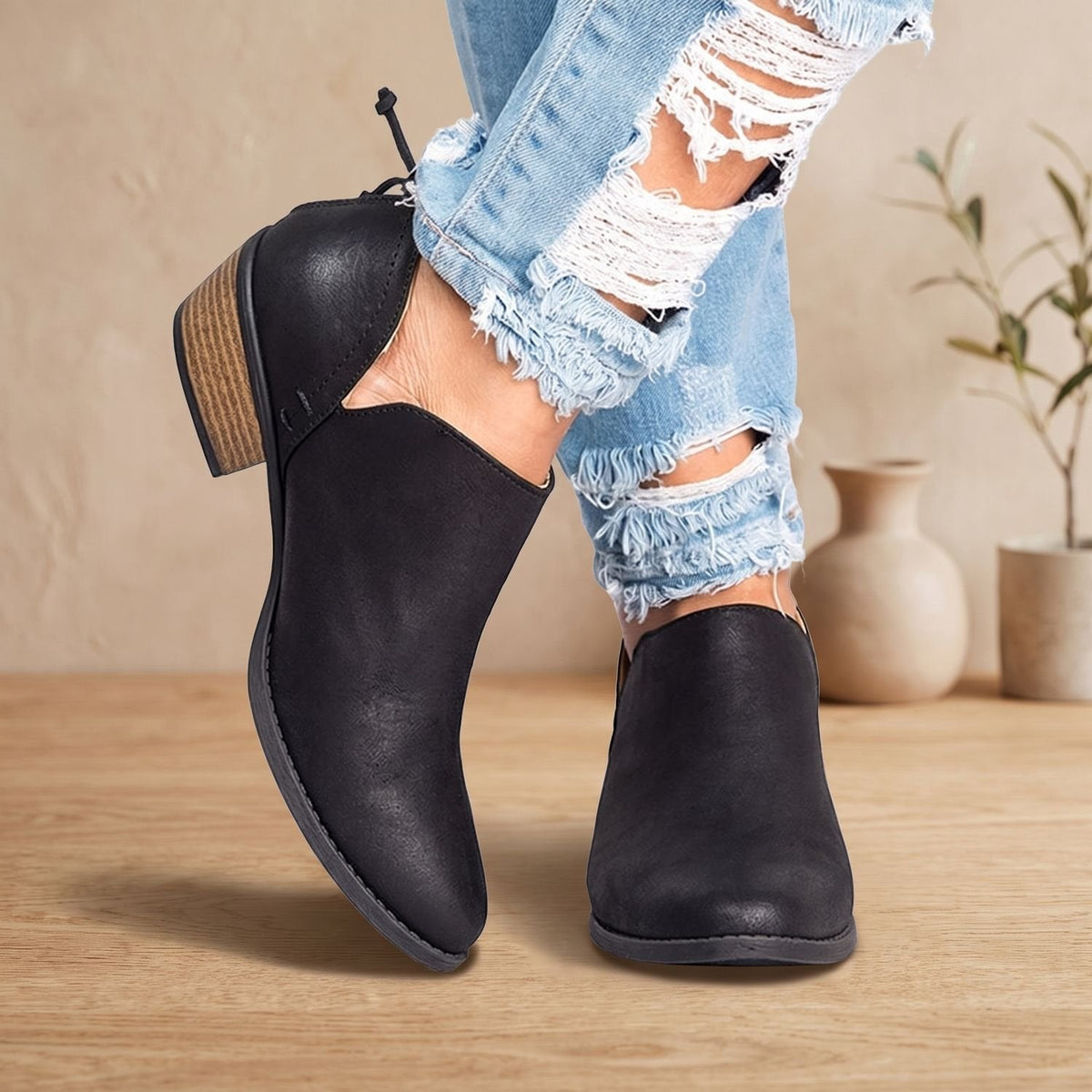 Botines retro de mujer sin cordones con tacón ancho