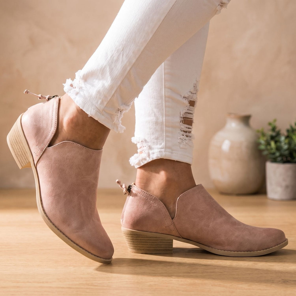 Botines retro de mujer sin cordones con tacón ancho