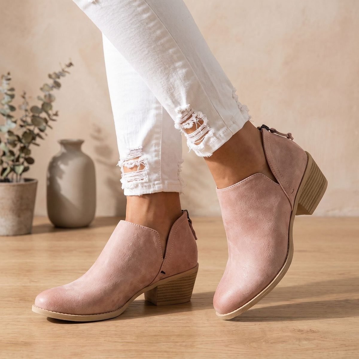 Botines retro de mujer sin cordones con tacón ancho