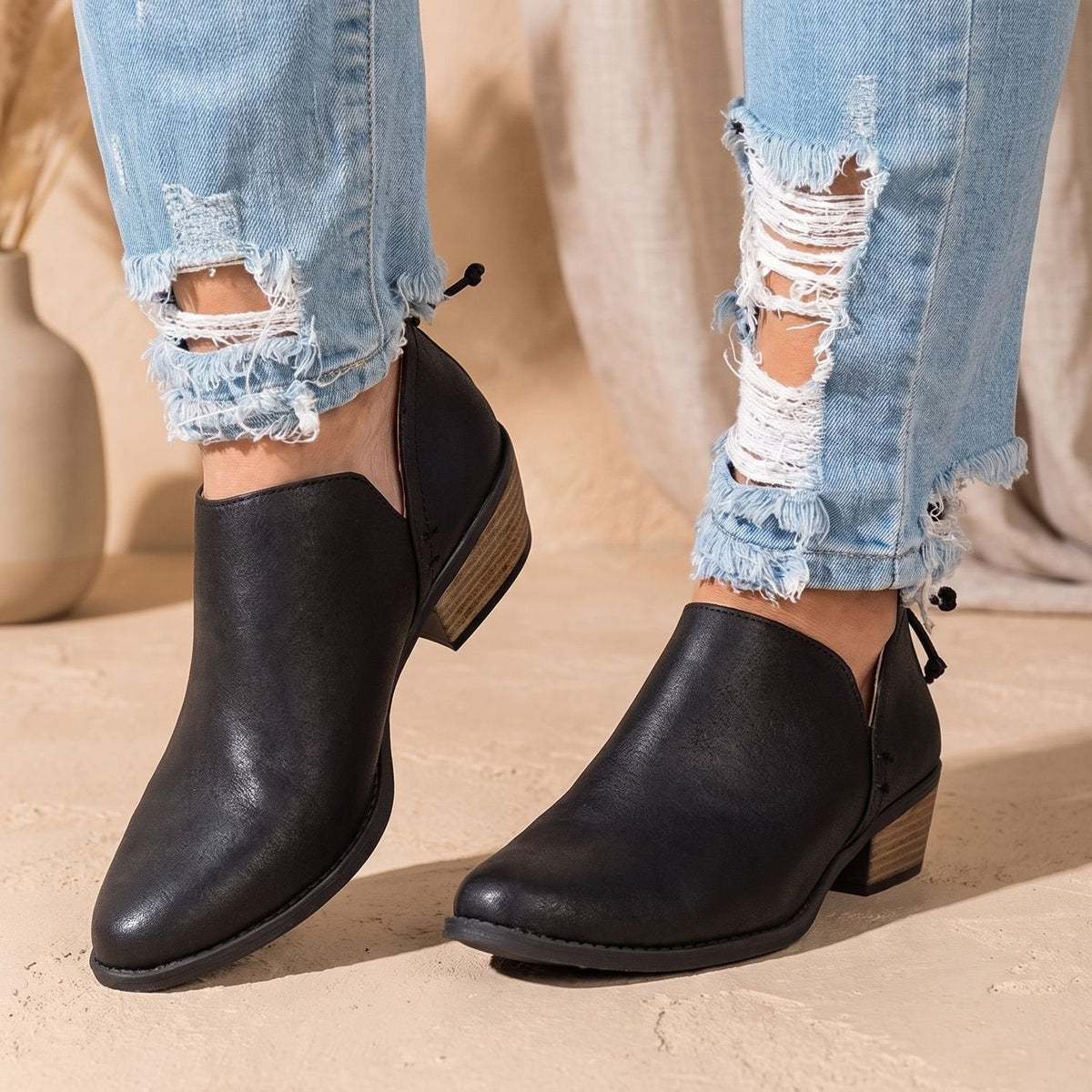 Botines retro de mujer sin cordones con tacón ancho