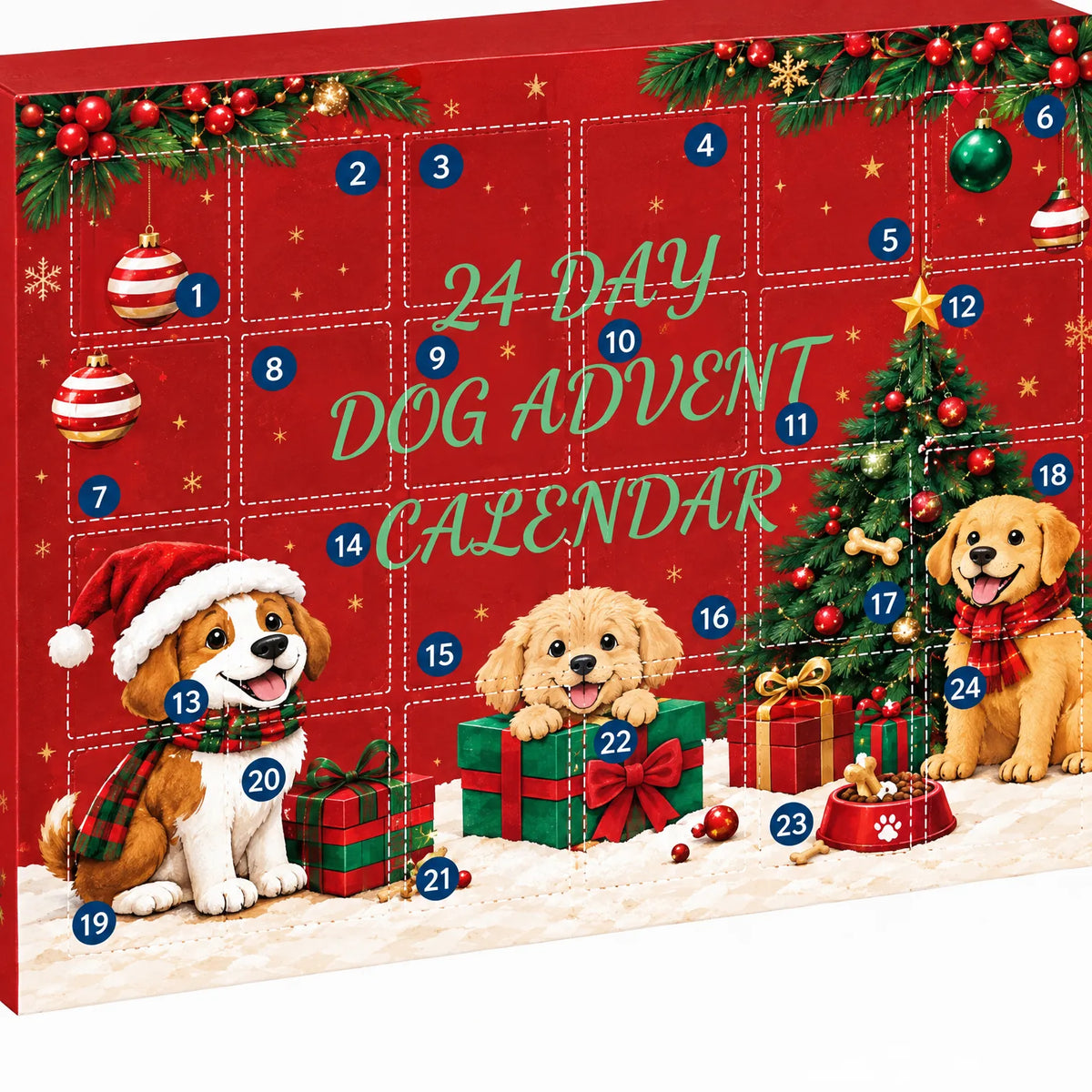 Calendario de adviento navideño para perros