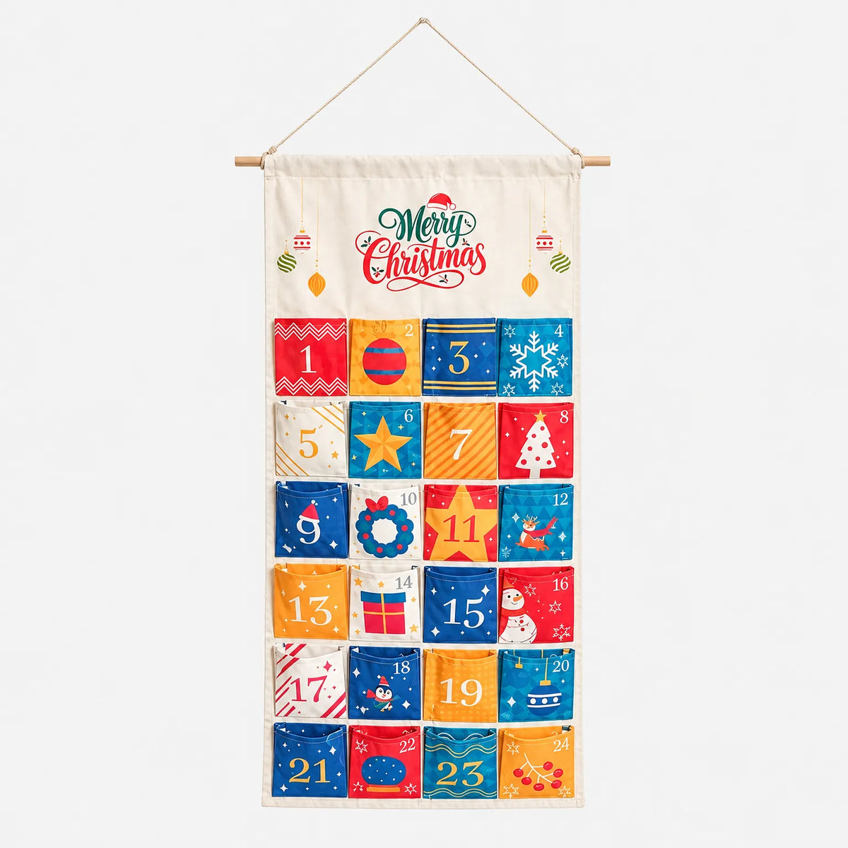 Calendario de Adviento para rellenar y colgar – Calendario de pared de tela y madera con 24 bolsillos, 100 x 50 cm, reutilizable