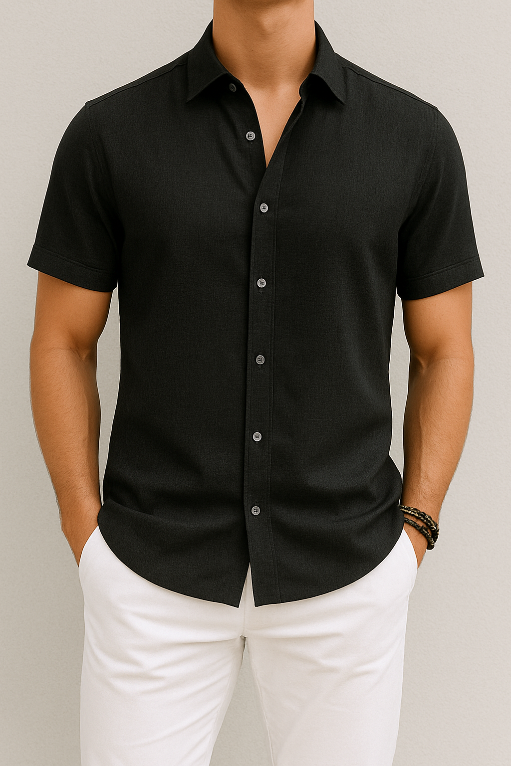 Camisa de lino de manga corta para hombre