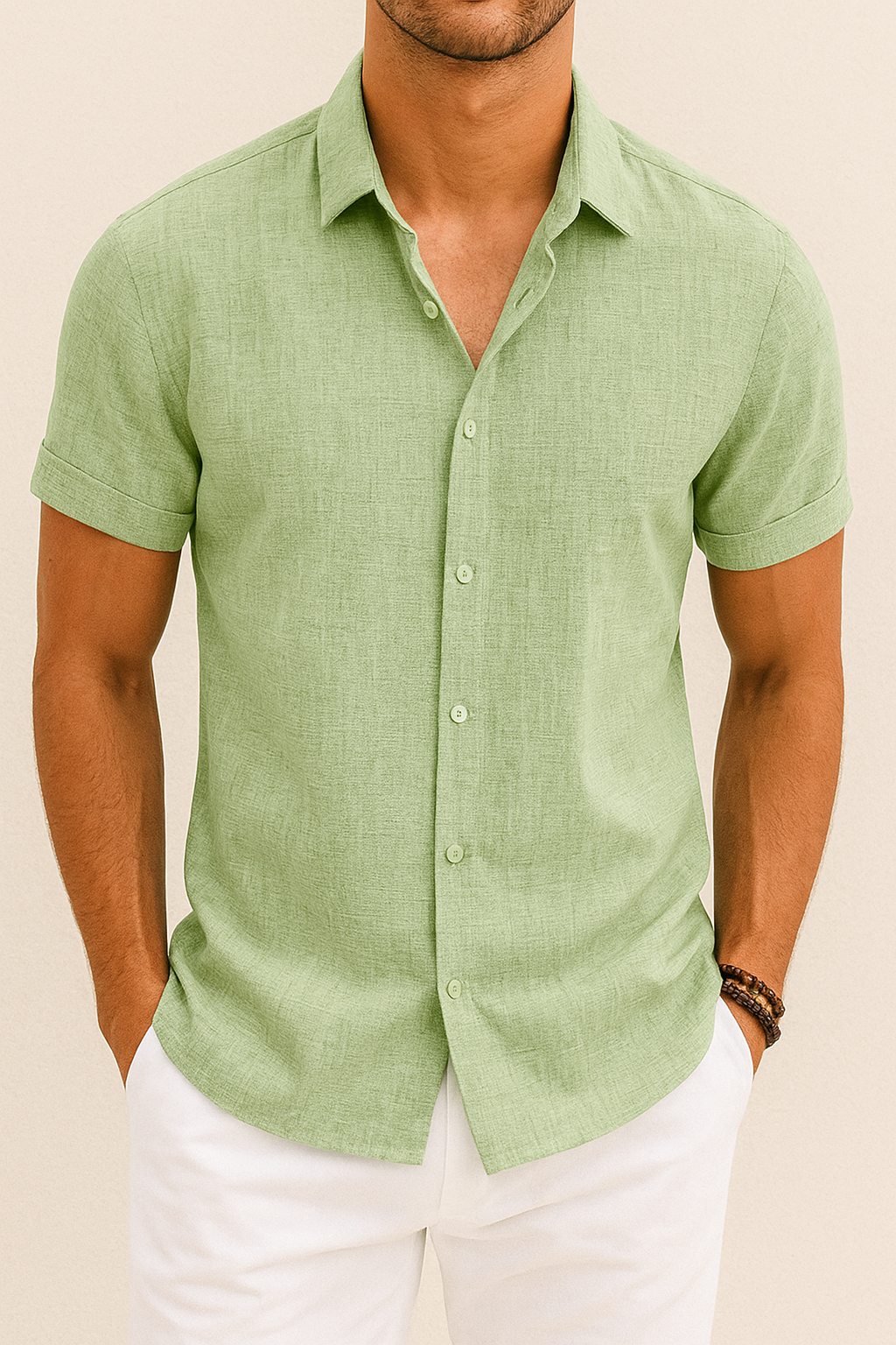 Camisa de lino de manga corta para hombre