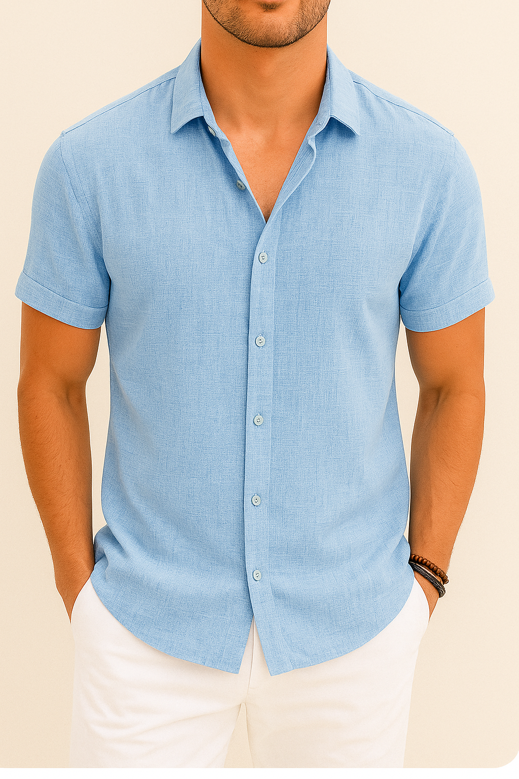 Camisa de lino de manga corta para hombre
