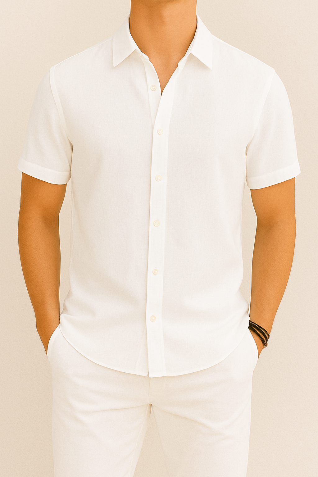 Camisa de lino de manga corta para hombre