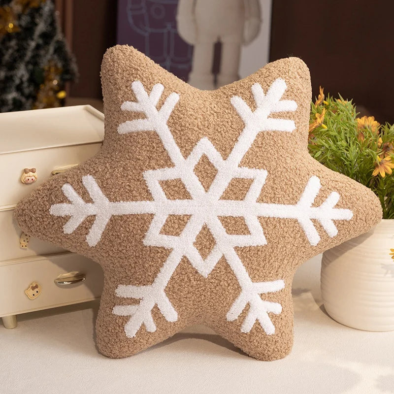 Cojín decorativo de felpa suave en forma de copo de nieve con diseño en relieve y tejido sherpa