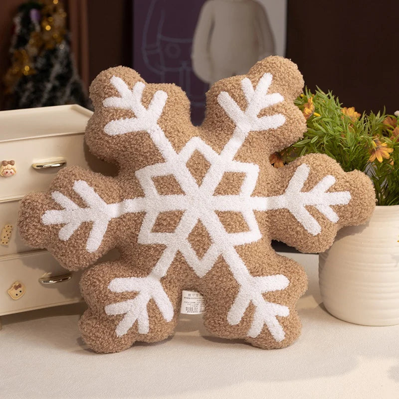 Cojín decorativo de felpa suave en forma de copo de nieve con diseño en relieve y tejido sherpa