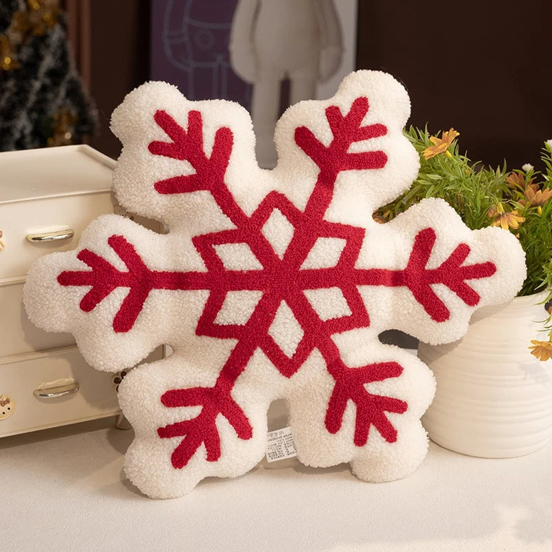 Cojín decorativo de felpa suave en forma de copo de nieve con diseño en relieve y tejido sherpa