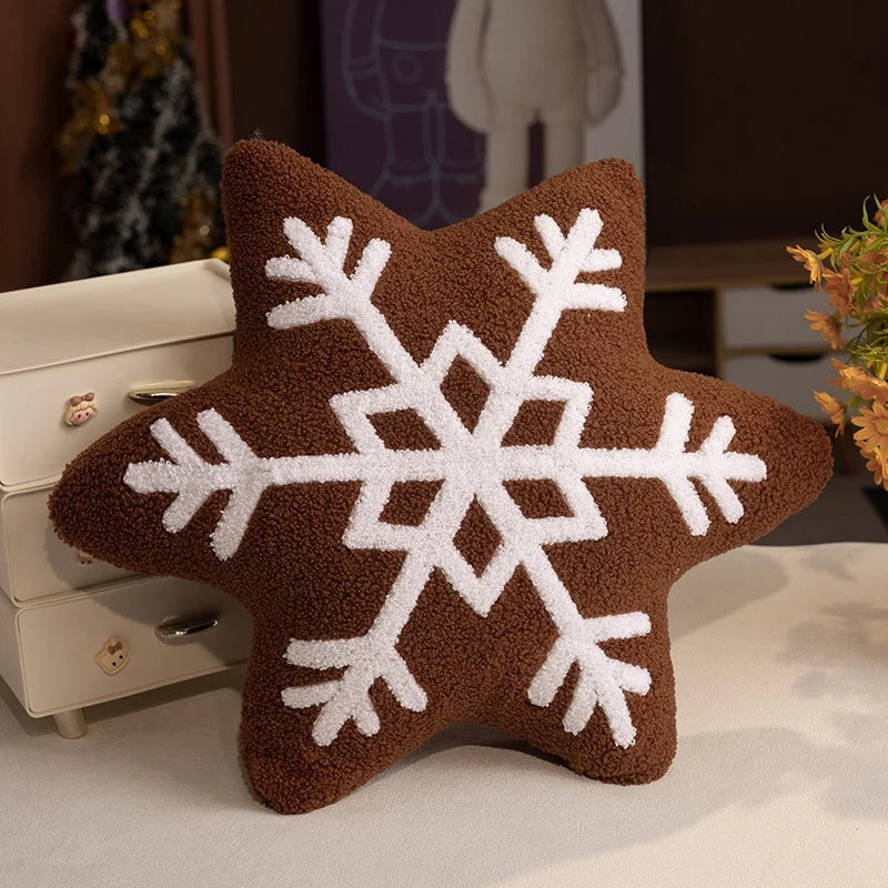 Cojín decorativo de felpa suave en forma de copo de nieve con diseño en relieve y tejido sherpa