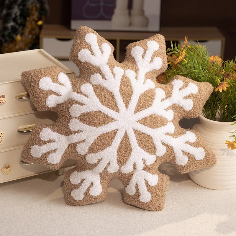 Cojín decorativo de felpa suave en forma de copo de nieve con diseño en relieve y tejido sherpa