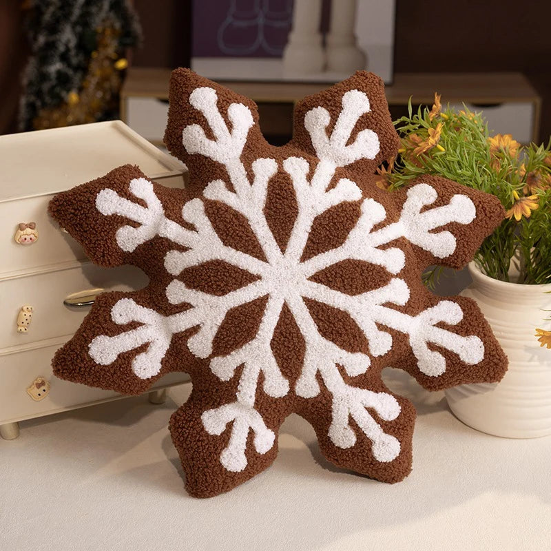 Cojín decorativo de felpa suave en forma de copo de nieve con diseño en relieve y tejido sherpa
