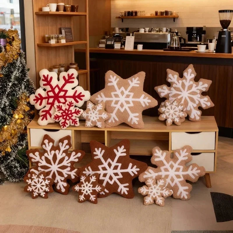 Cojín decorativo de felpa suave en forma de copo de nieve con diseño en relieve y tejido sherpa