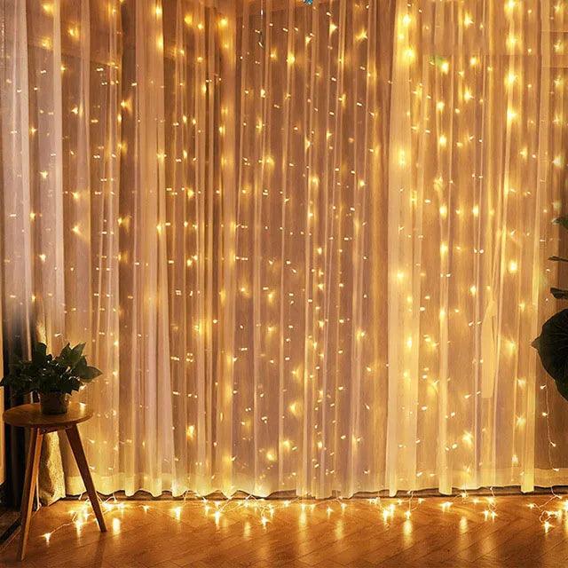 Cortina de luces LED navideña con 8 modos – Decoración impermeable para interiores y jardín