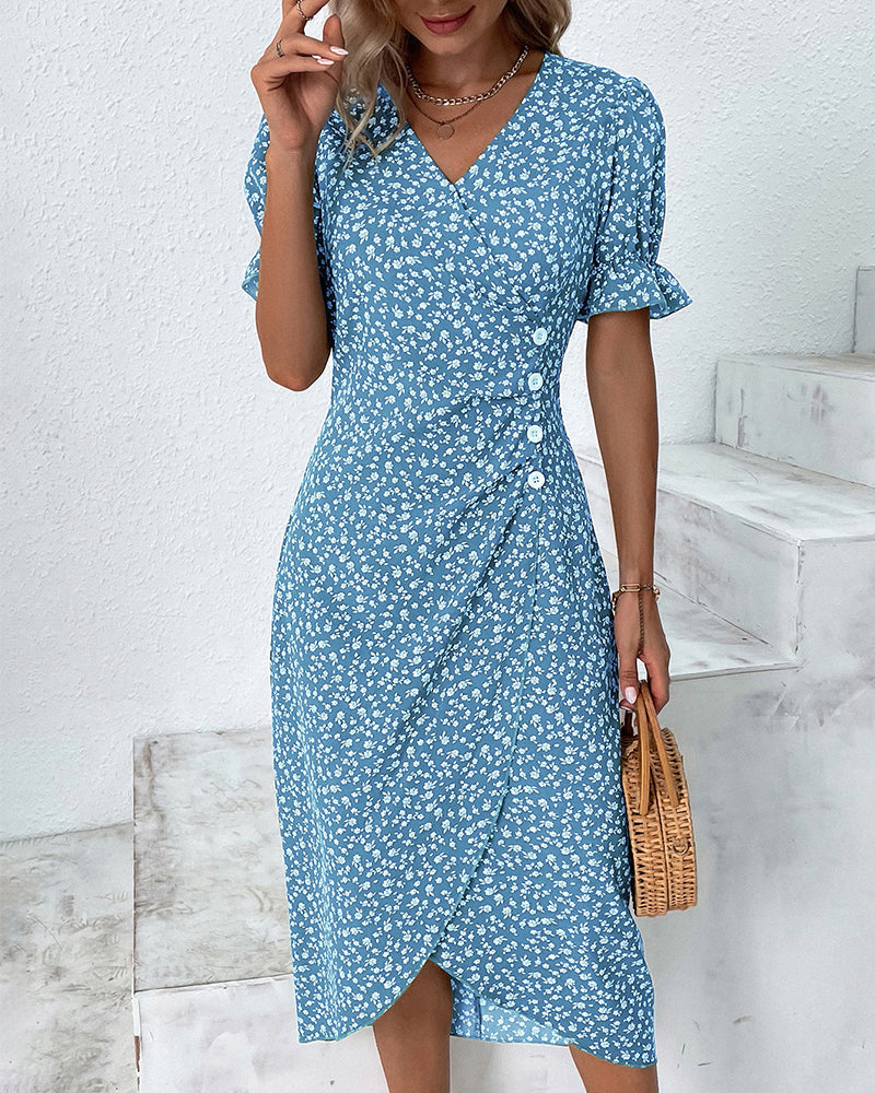 Elegante vestido cruzado con estampado floral y cuello en V