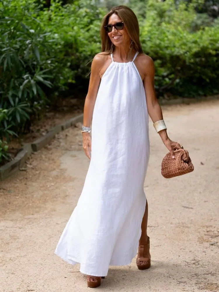 Elegante vestido de cuello halter para eventos de verano