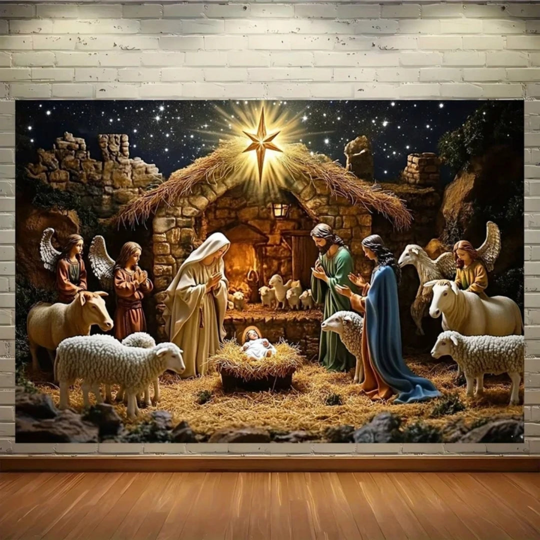 Fondo navideño - Decoración con ángeles y cielo estrellado