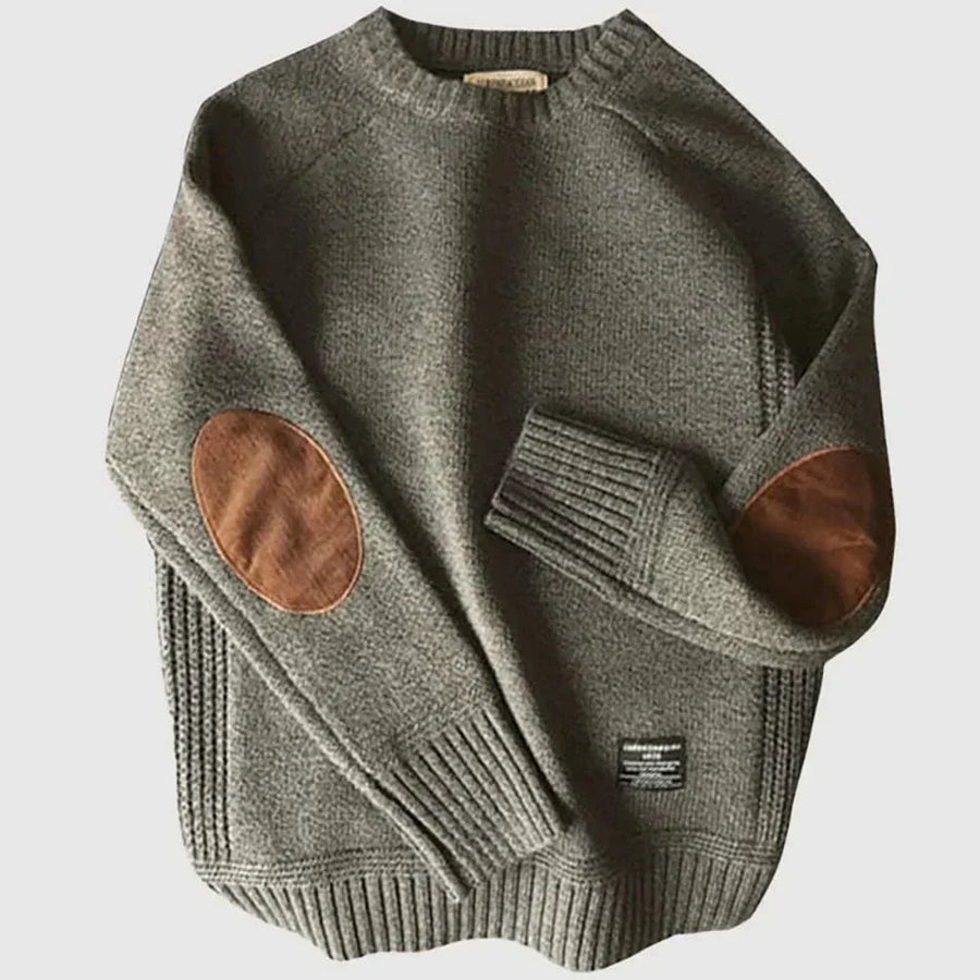 Jersey de punto para hombre con cuello redondo y coderas