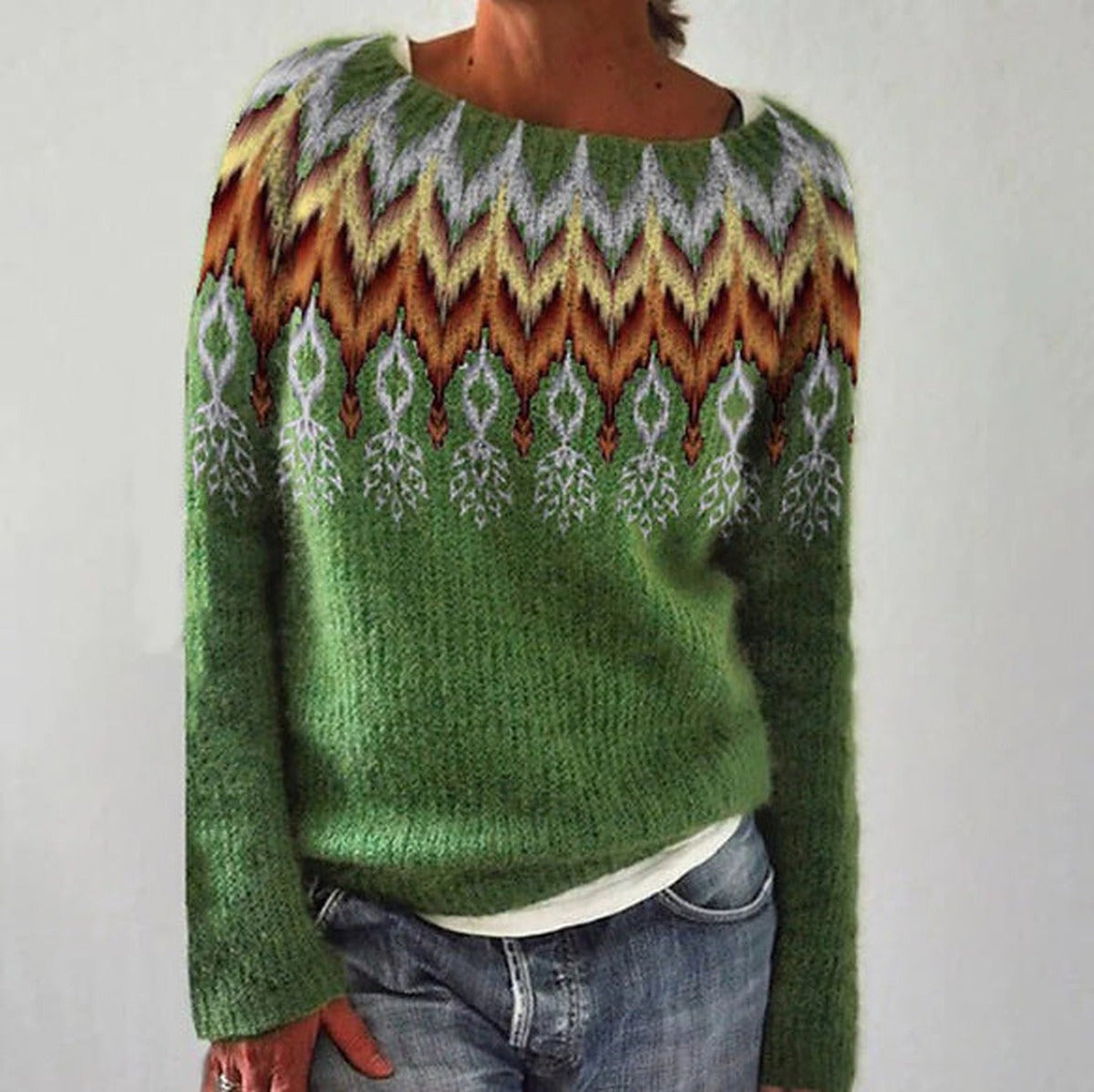Jersey de punto para mujer con estampado nórdico de corte holgado