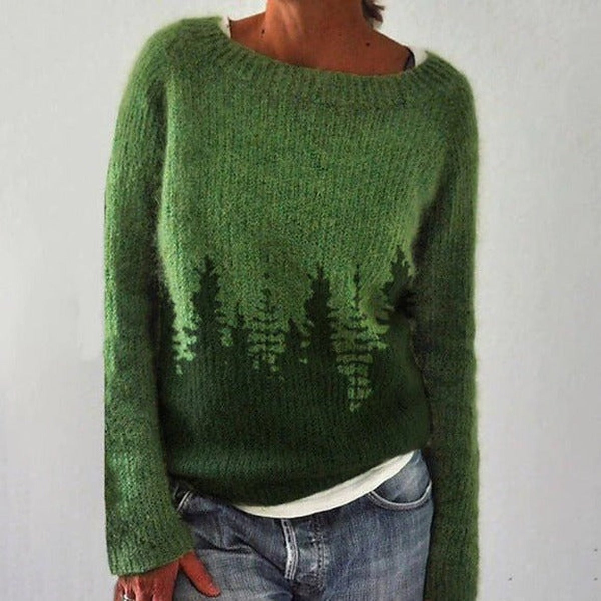 Jersey de punto para mujer con estampado nórdico de corte holgado