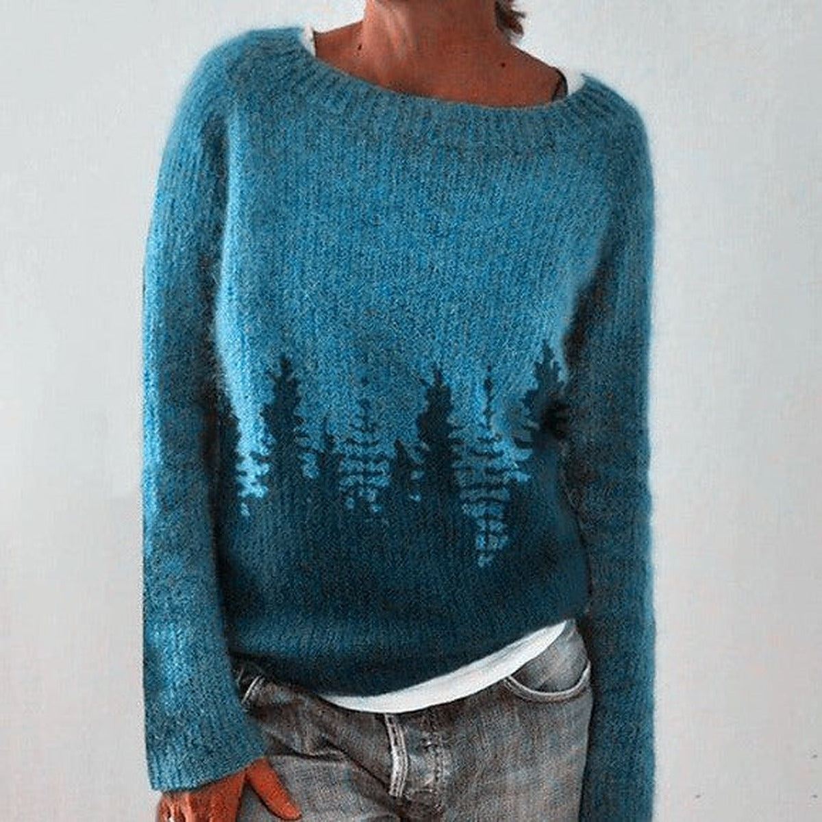 Jersey de punto para mujer con estampado nórdico de corte holgado