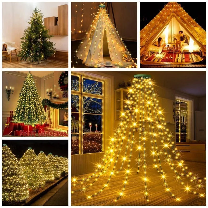 Luces en cascada para árbol de Navidad con anillo