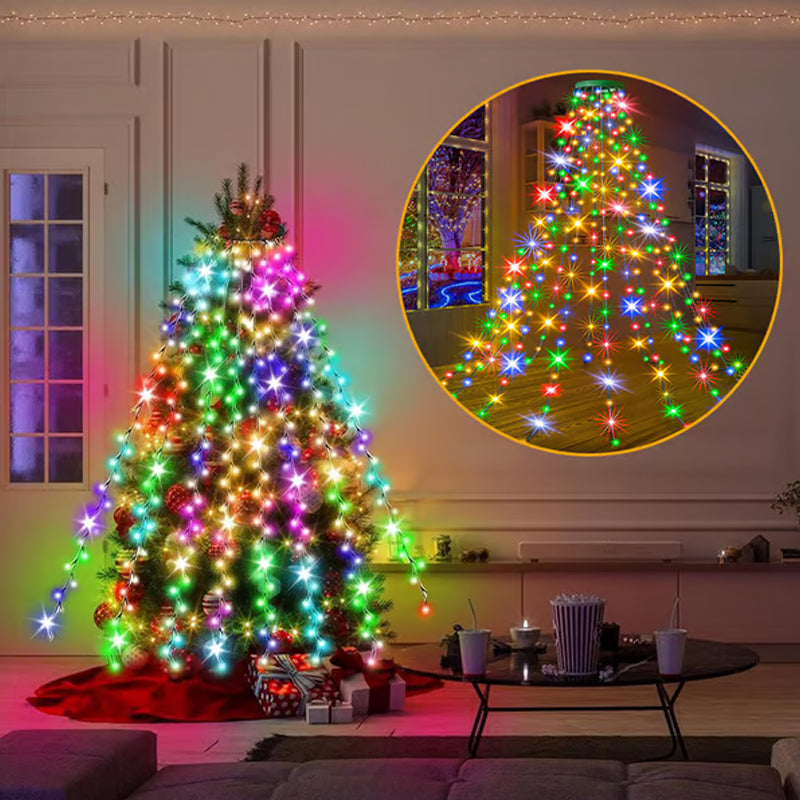Luces en cascada para árbol de Navidad con anillo