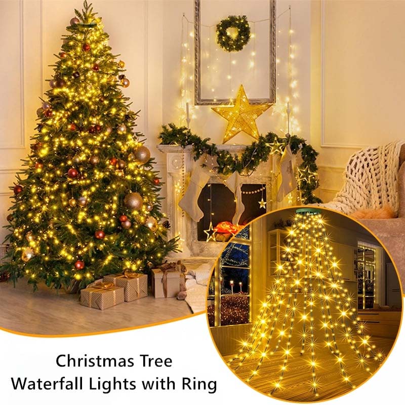 Luces en cascada para árbol de Navidad con anillo