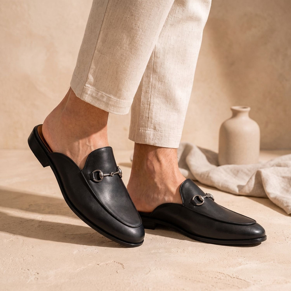 Mocasines mule destalonados de piel premium con bocado para hombre