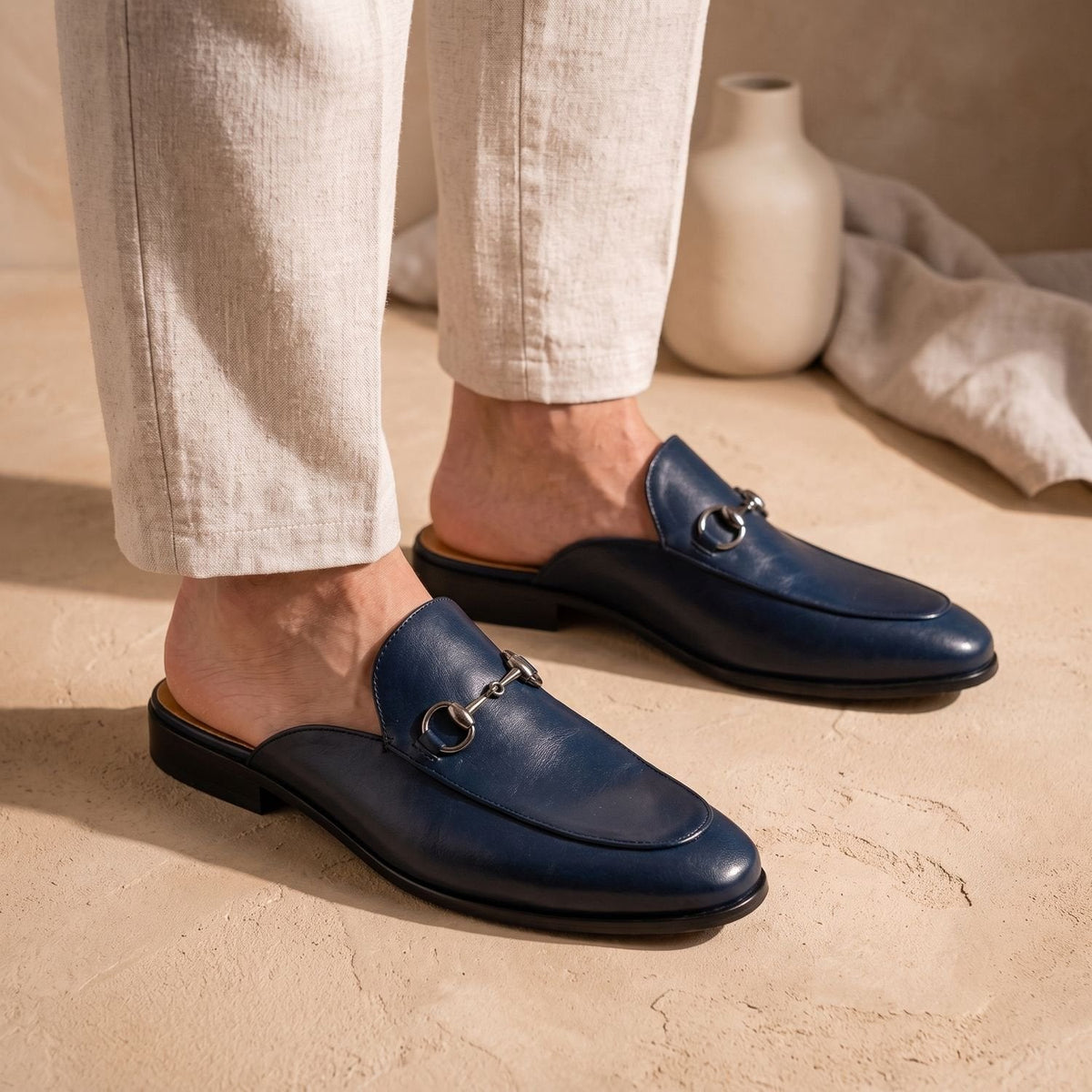 Mocasines mule destalonados de piel premium con bocado para hombre