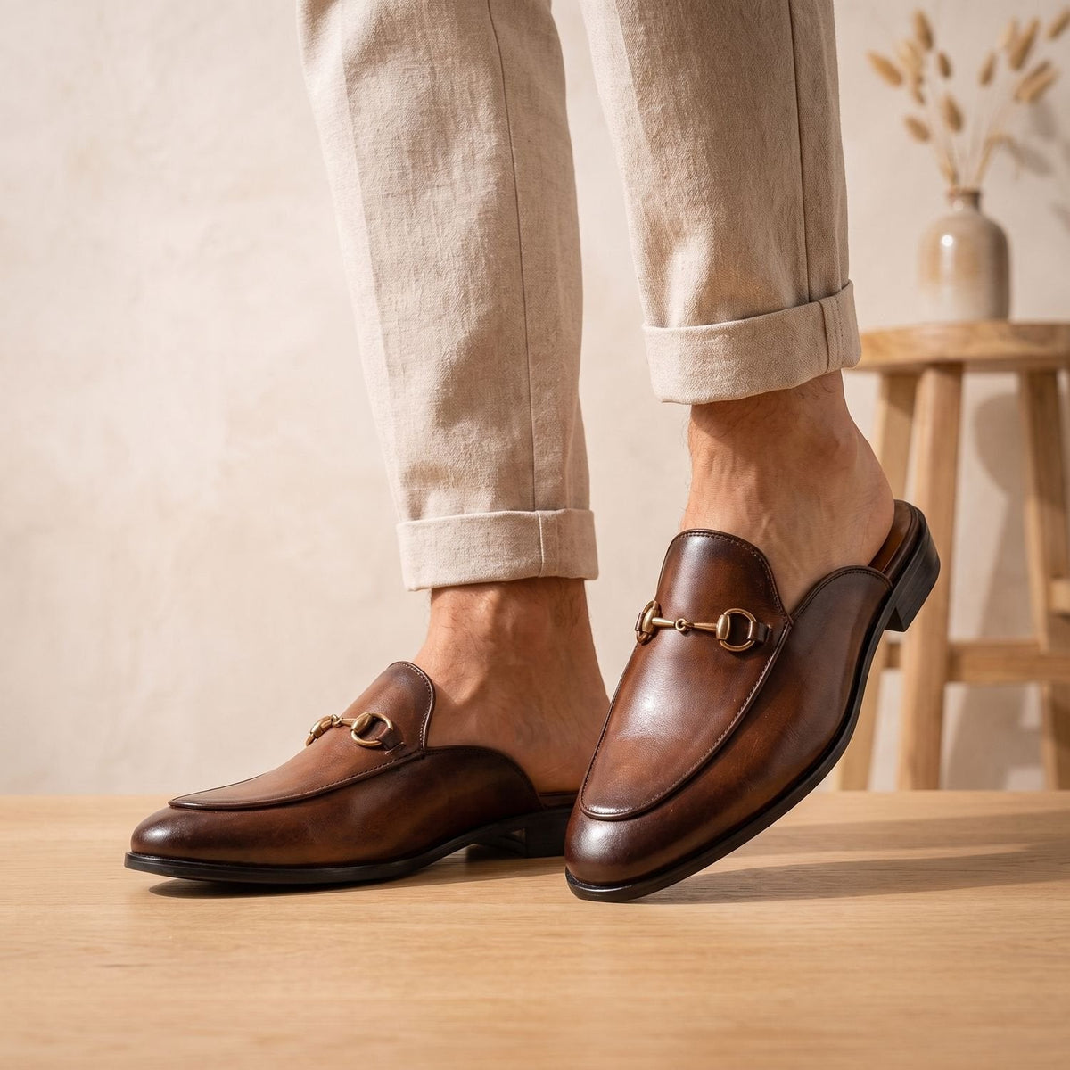 Mocasines mule destalonados de piel premium con bocado para hombre