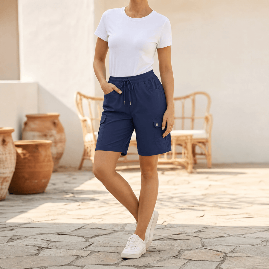 Pantalones cortos tipo cargo de secado rápido para mujer con 6 bolsillos