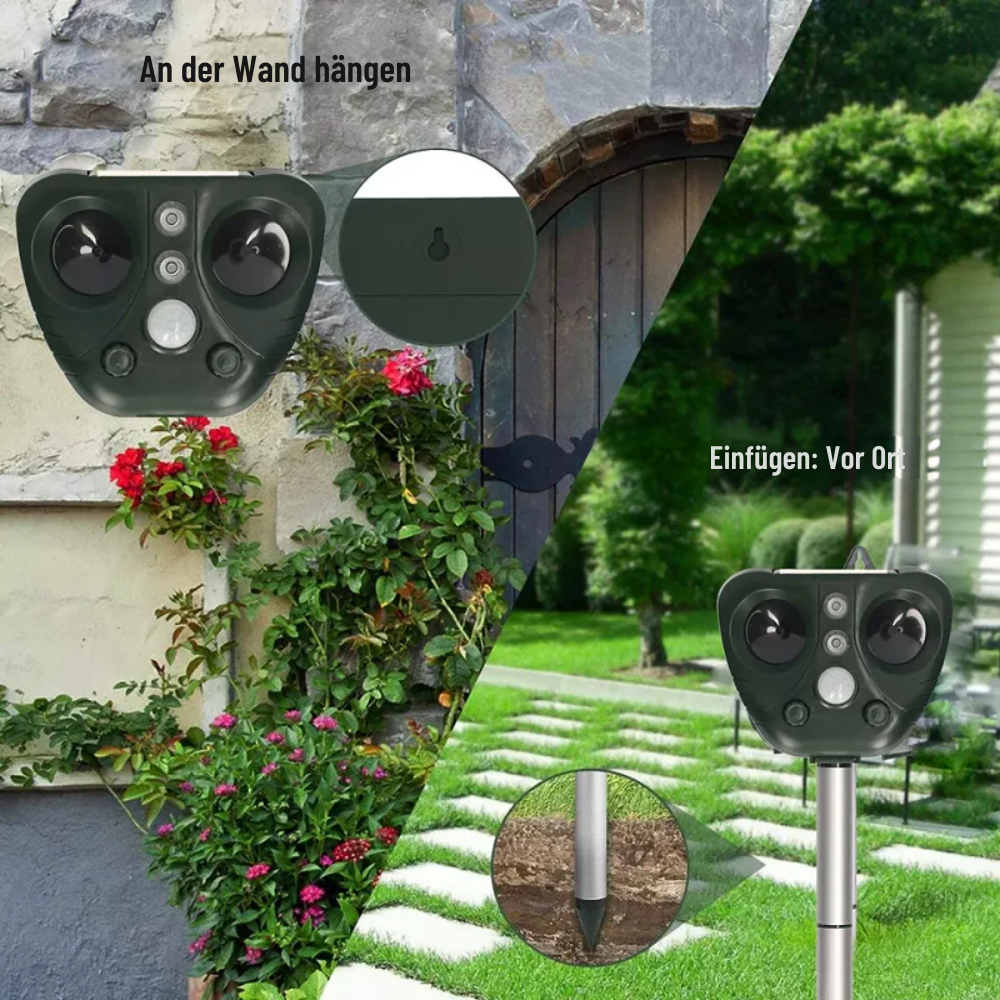 Repelente ultrasónico solar de animales para jardín con 5 modos y alcance de 9 metros, 13,5-45,5 kHz