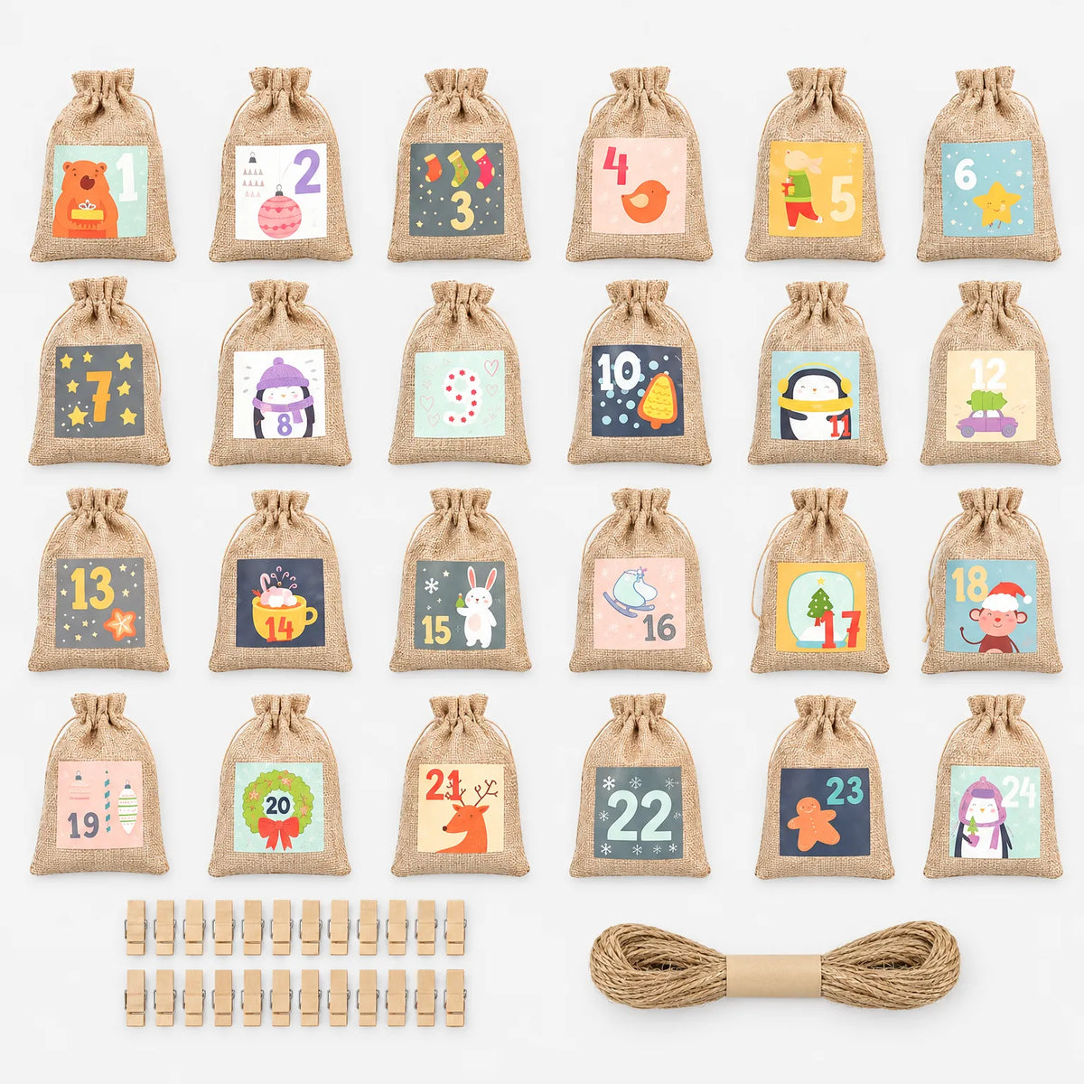 Set de saquitos para calendario de adviento con cordón de ajuste