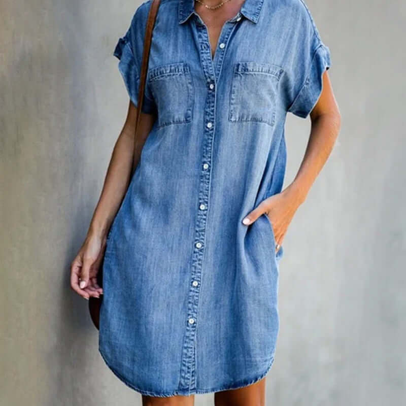Vestido vaquero corto para mujer con botones